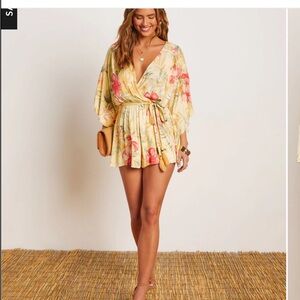 Vici Floral Wrap Romper - Yellow and Pink